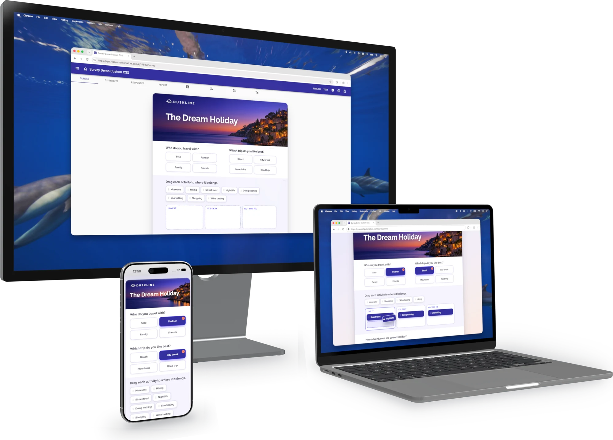 Survey shown on desktop, laptop and mobile